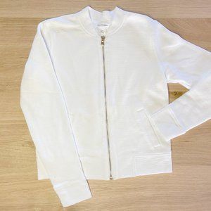 Bright White Club Monaco Cardigan with Gold Zipper